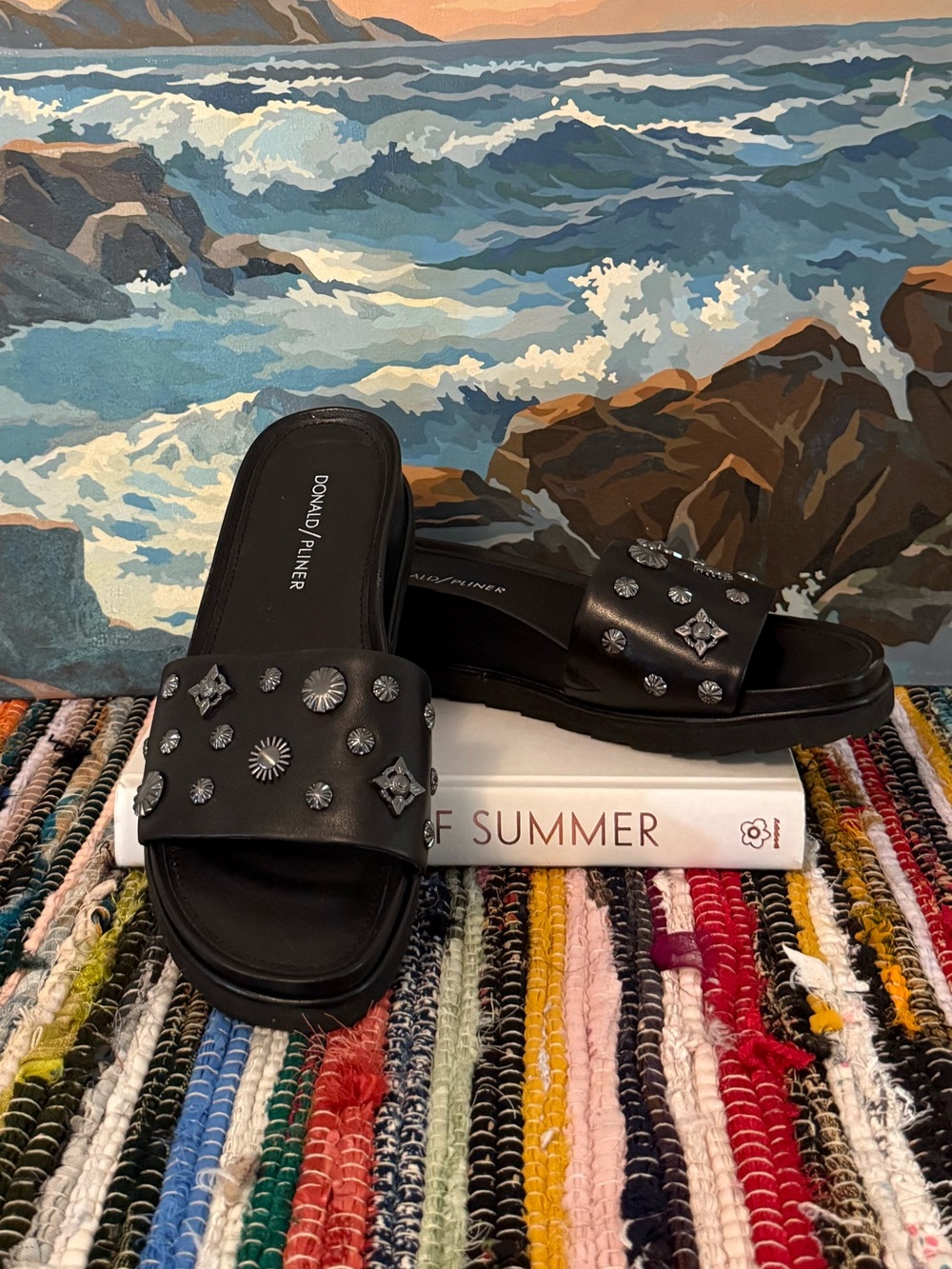 Donald J. Pliner Black Studded Slide Sandals, New without Box